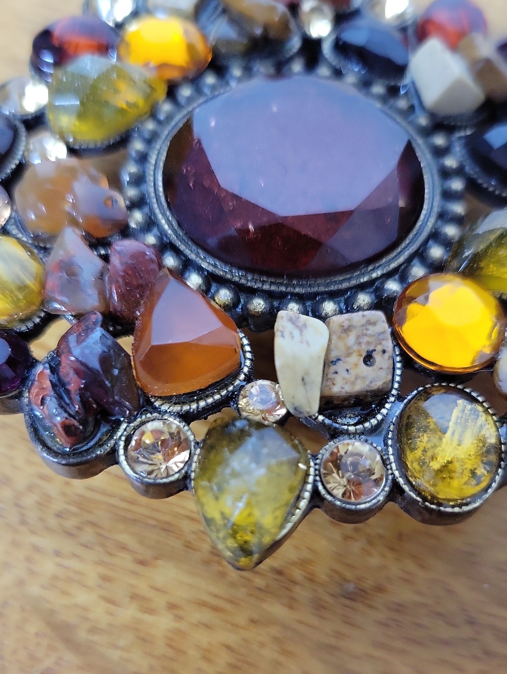 Chico's Statement Belt Buckle Amber Burgundy Mixed Stone Rhinestone Boho Western - Picture 5 of 10